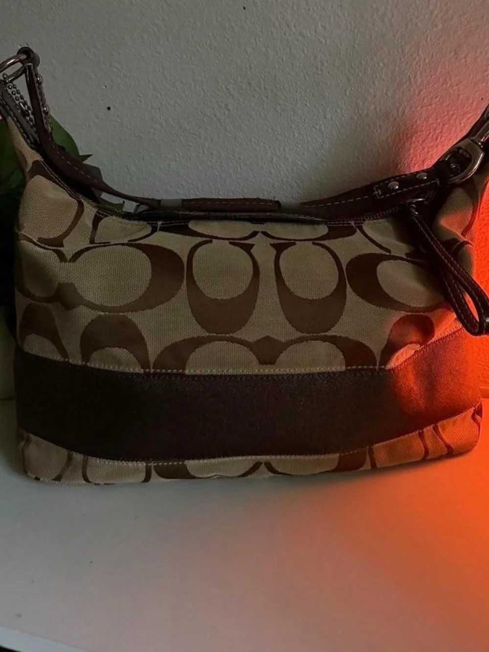 2000s Coach Signature Stripe Hobo Shoulder Bag